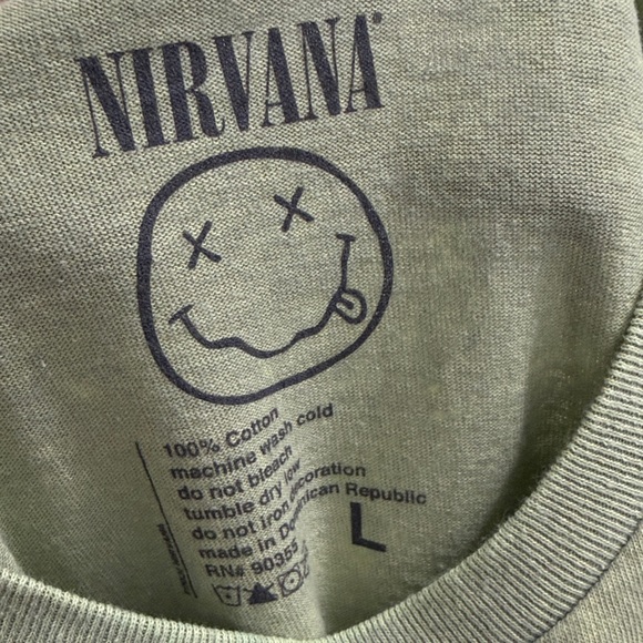 Nirvana Green Mint Pink Band Tee Happy Face T-shirt Size L Unisex - Picture 4 of 5